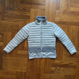 Sosken Studios Bev Grey Down Filled Lightweight Peplum Hem Puffer Jacket size 1